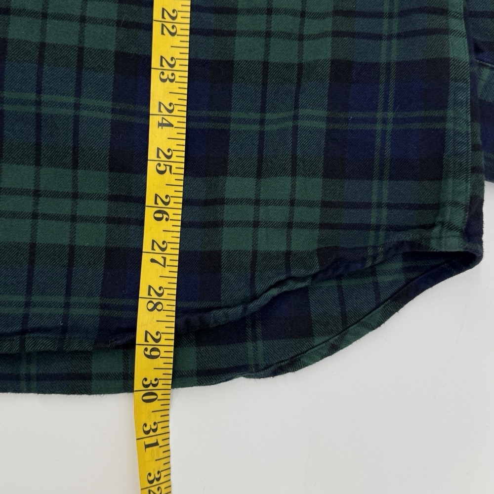 Lands' End Men Large Flannel Shirt Black Watch Plaid Cotton Button Down Flagship - Picture 9 of 10